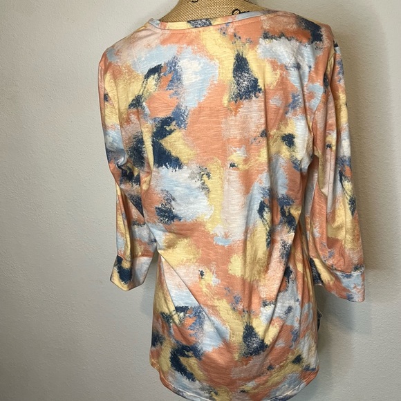 Christopher & Banks 3/4 length sleeves blues and yellows Top - Picture 5 of 10